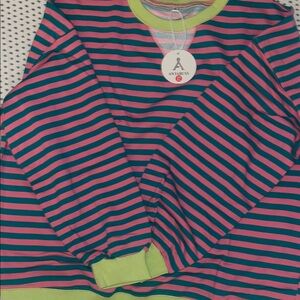 Women's Long Sleeve Striped Top - Pink and Green